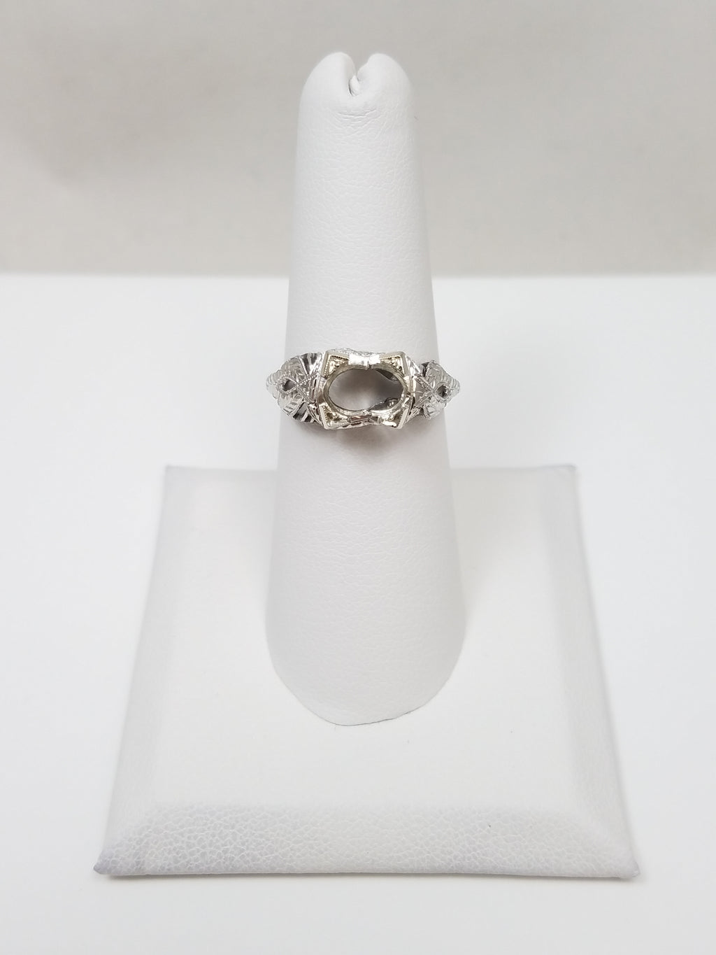 Extravagant 1930's Art Deco 18k White Gold Belais Engagement Ring Mount To Restore