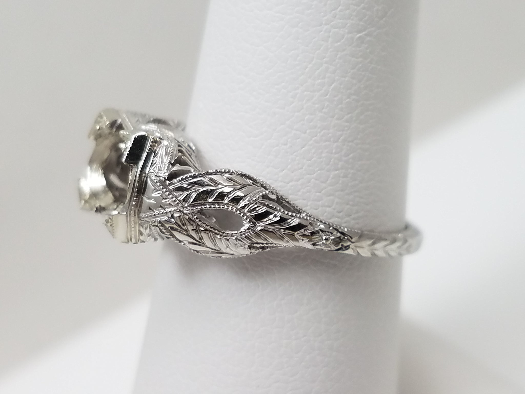 Extravagant 1930's Art Deco 18k White Gold Belais Engagement Ring Mount To Restore