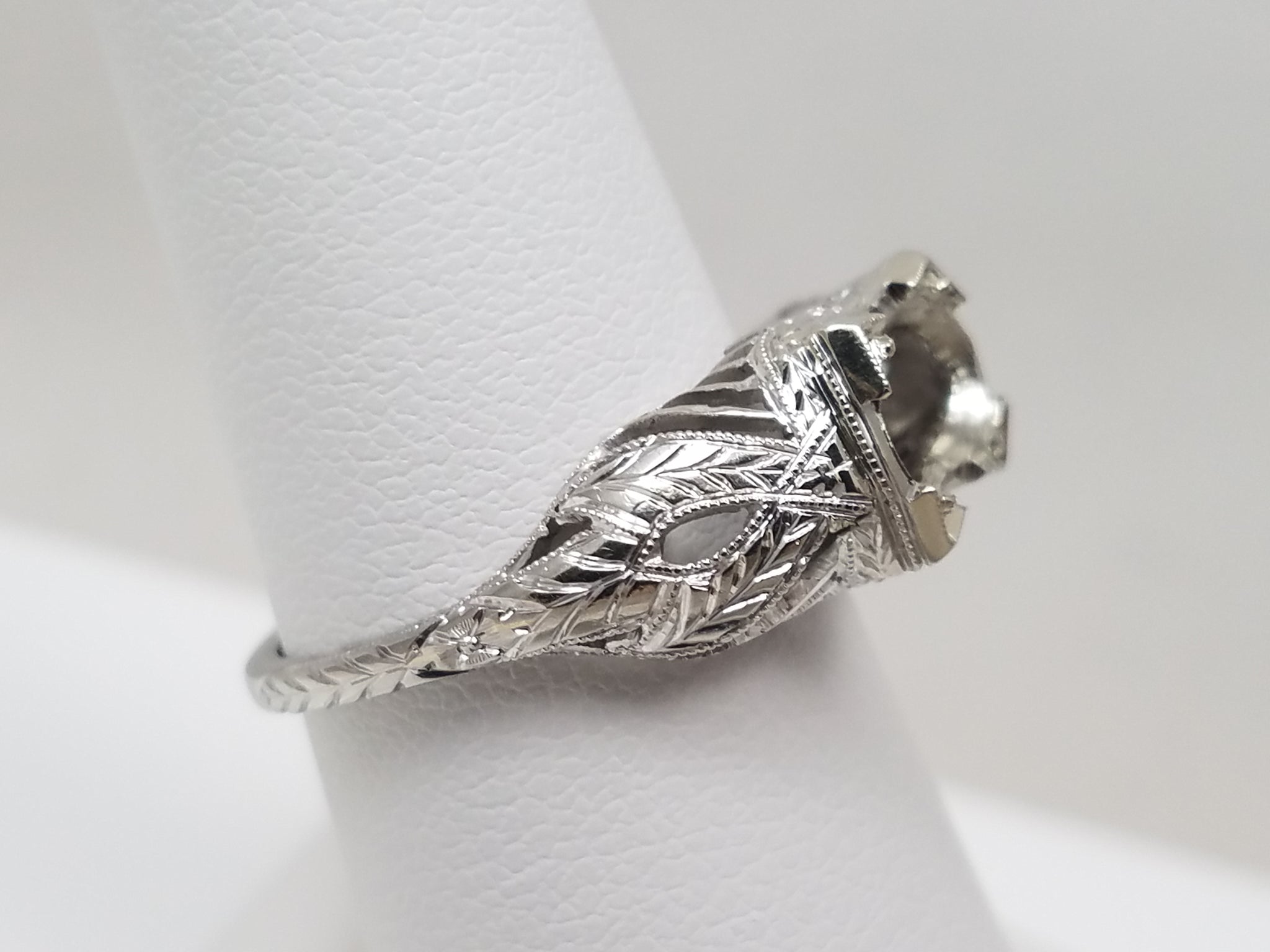 Extravagant 1930's Art Deco 18k White Gold Belais Engagement Ring Mount To Restore