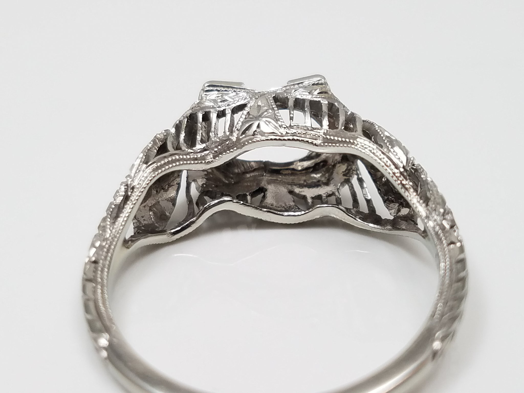Extravagant 1930's Art Deco 18k White Gold Belais Engagement Ring Mount To Restore