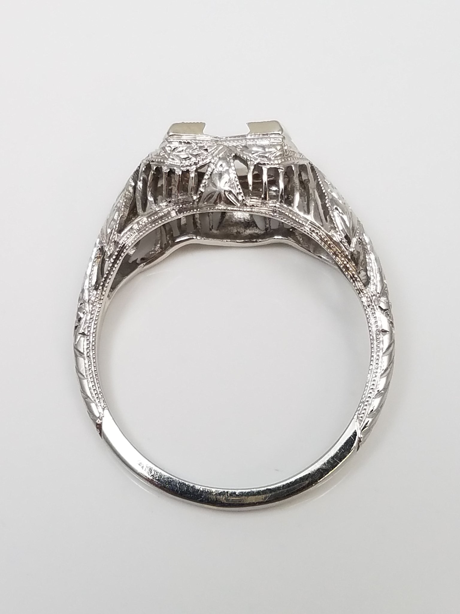 Extravagant 1930's Art Deco 18k White Gold Belais Engagement Ring Mount To Restore