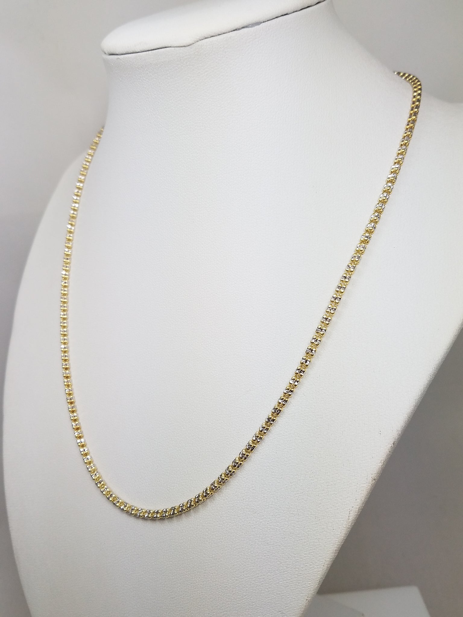 Dazzling 18" 14k Two Tone Gold Diamond Cut Fancy Link Chain Necklace