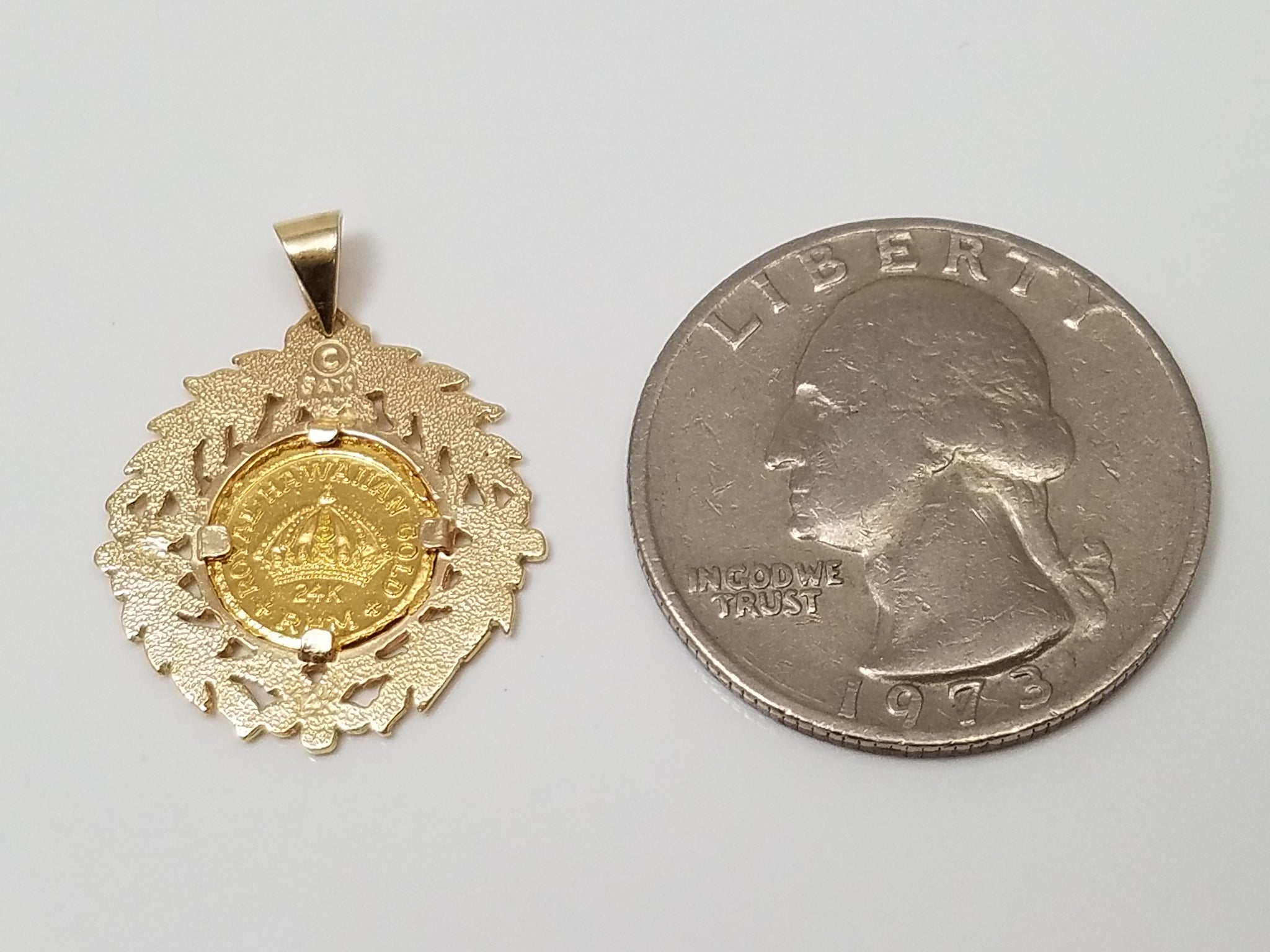 1991 Royal Hawaiian 24k Gold Coin in 14k Gold Pendant