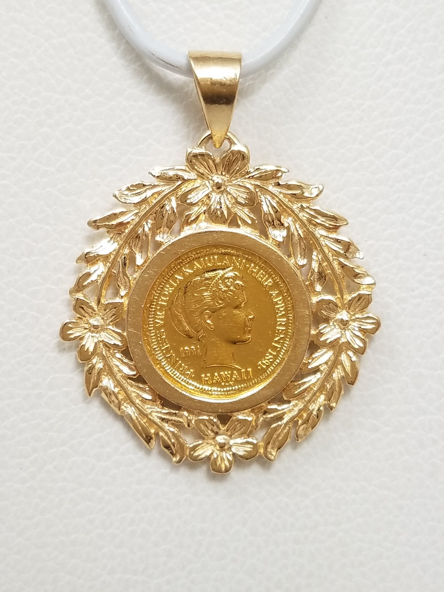 1991 Royal Hawaiian 24k Gold Coin in 14k Gold Pendant