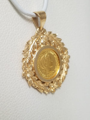 1991 Royal Hawaiian 24k Gold Coin in 14k Gold Pendant