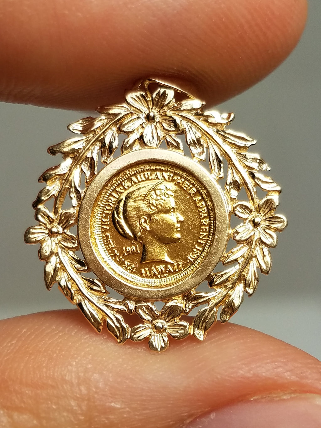 1991 Royal Hawaiian 24k Gold Coin in 14k Gold Pendant
