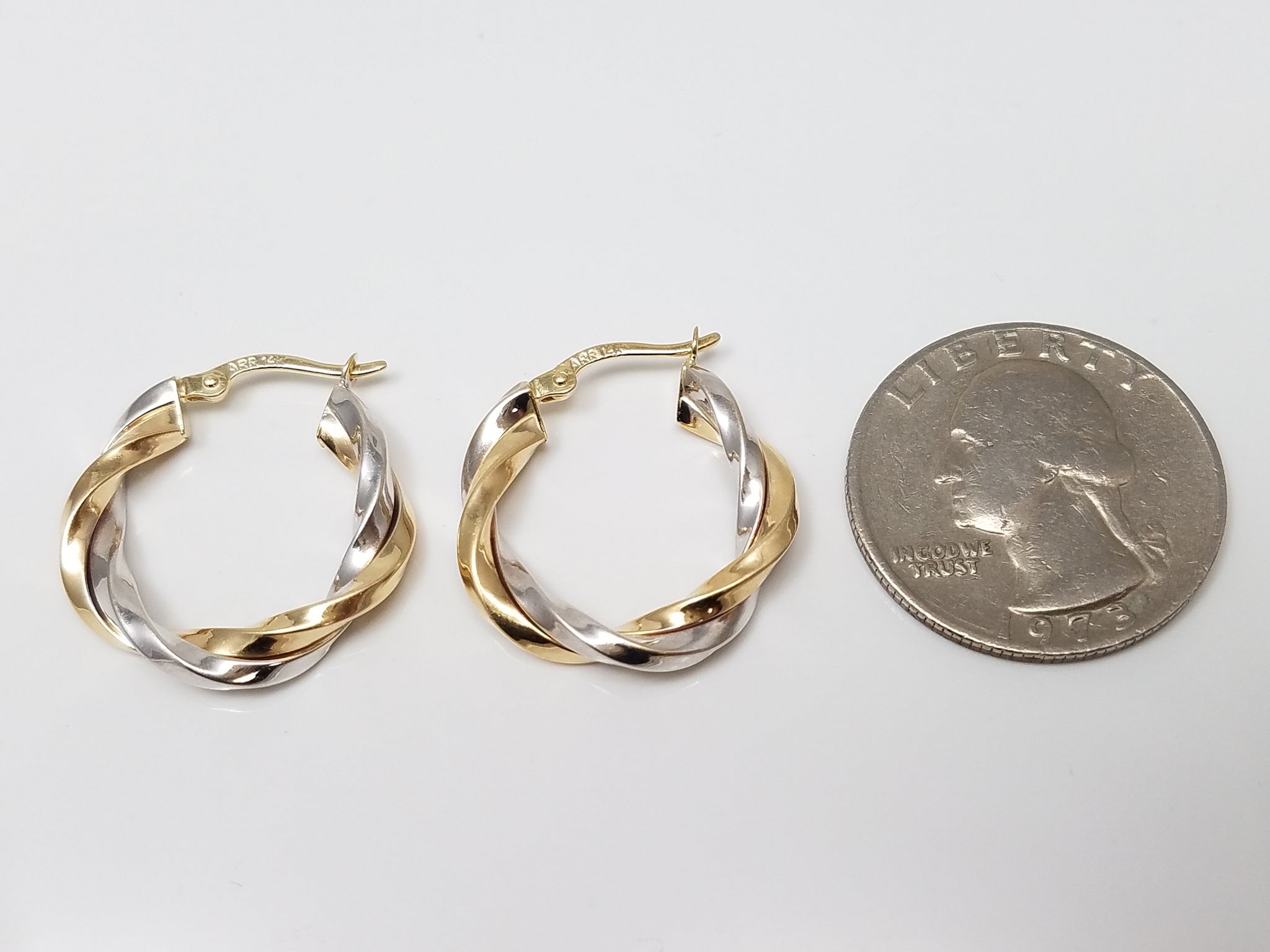 14k Two Tone Gold Spiral Hoop Earrings