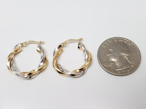 14k Two Tone Gold Spiral Hoop Earrings