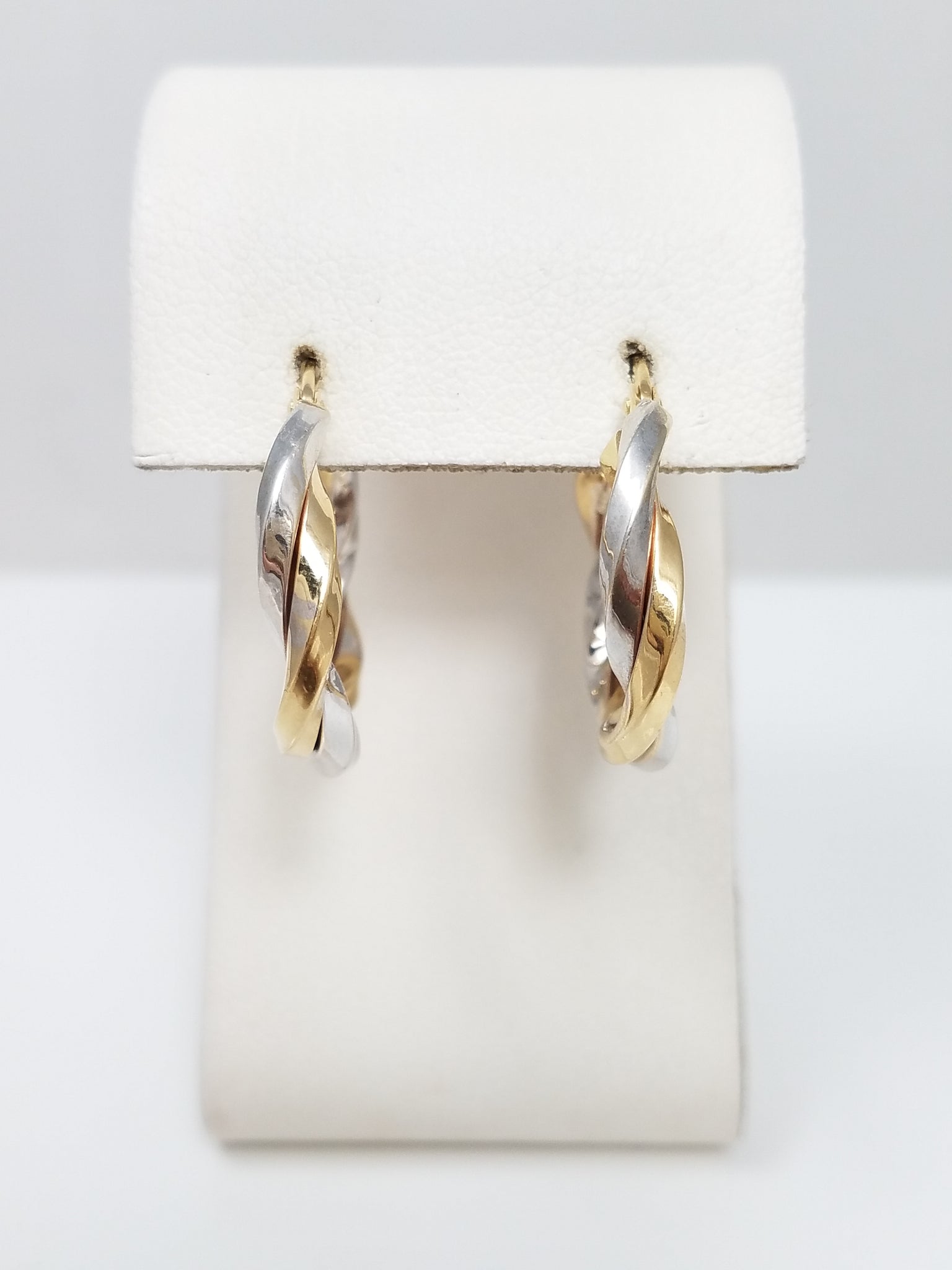 14k Two Tone Gold Spiral Hoop Earrings