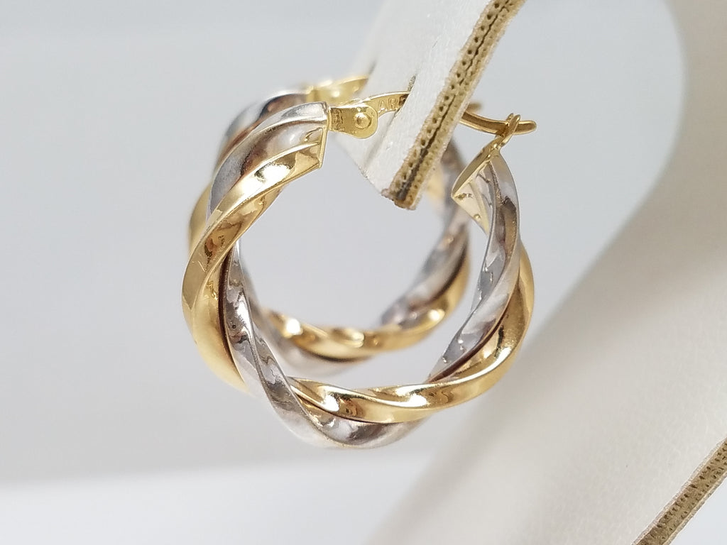 14k Two Tone Gold Spiral Hoop Earrings
