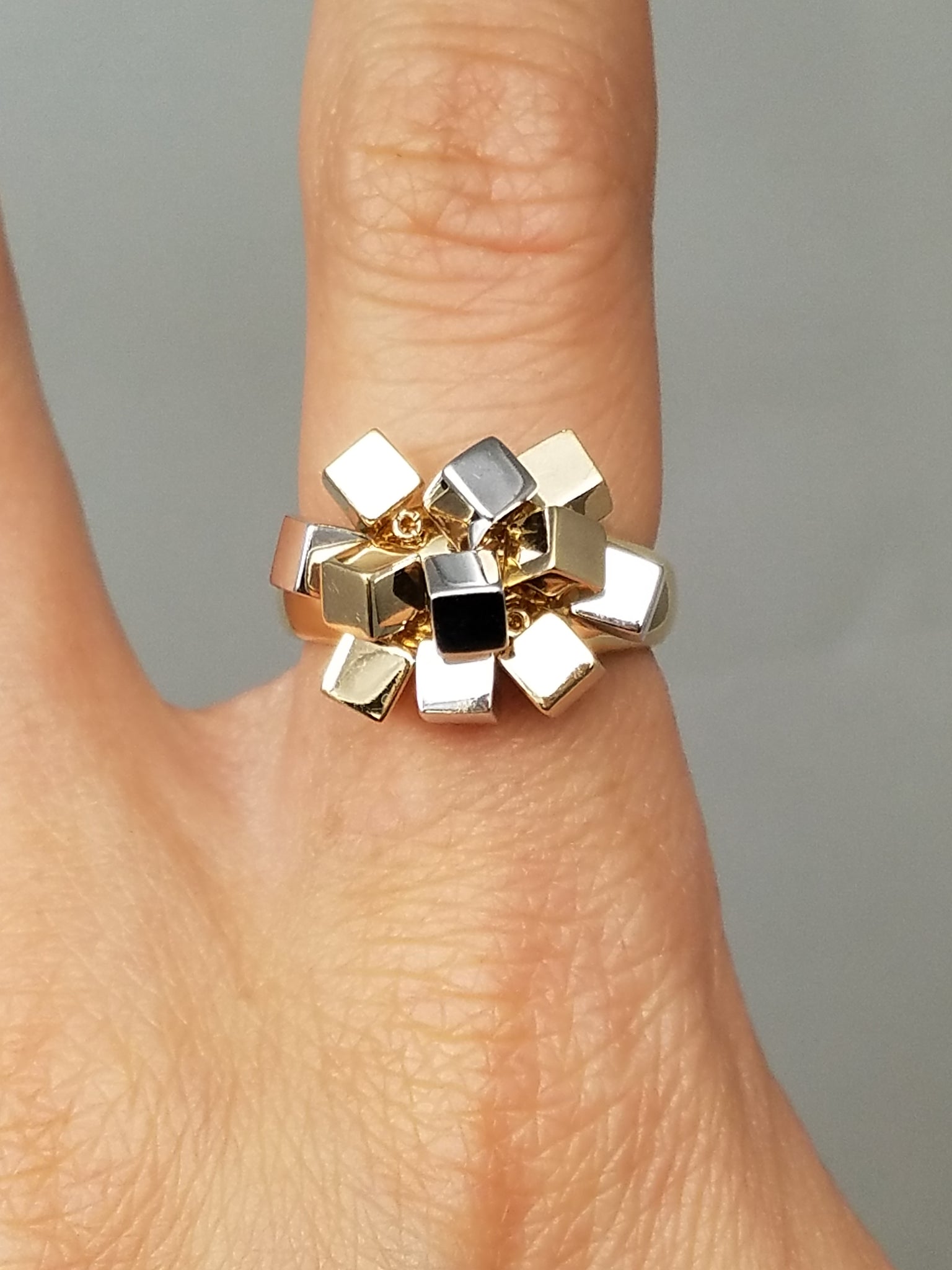 Fun Moveable Cube Cluster Ring in 14k Two Tone Gold