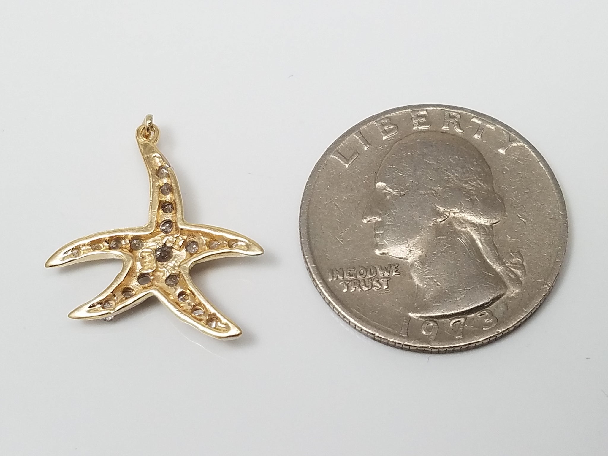 14k Two Tone Gold Natural Diamond Starfish Pendant
