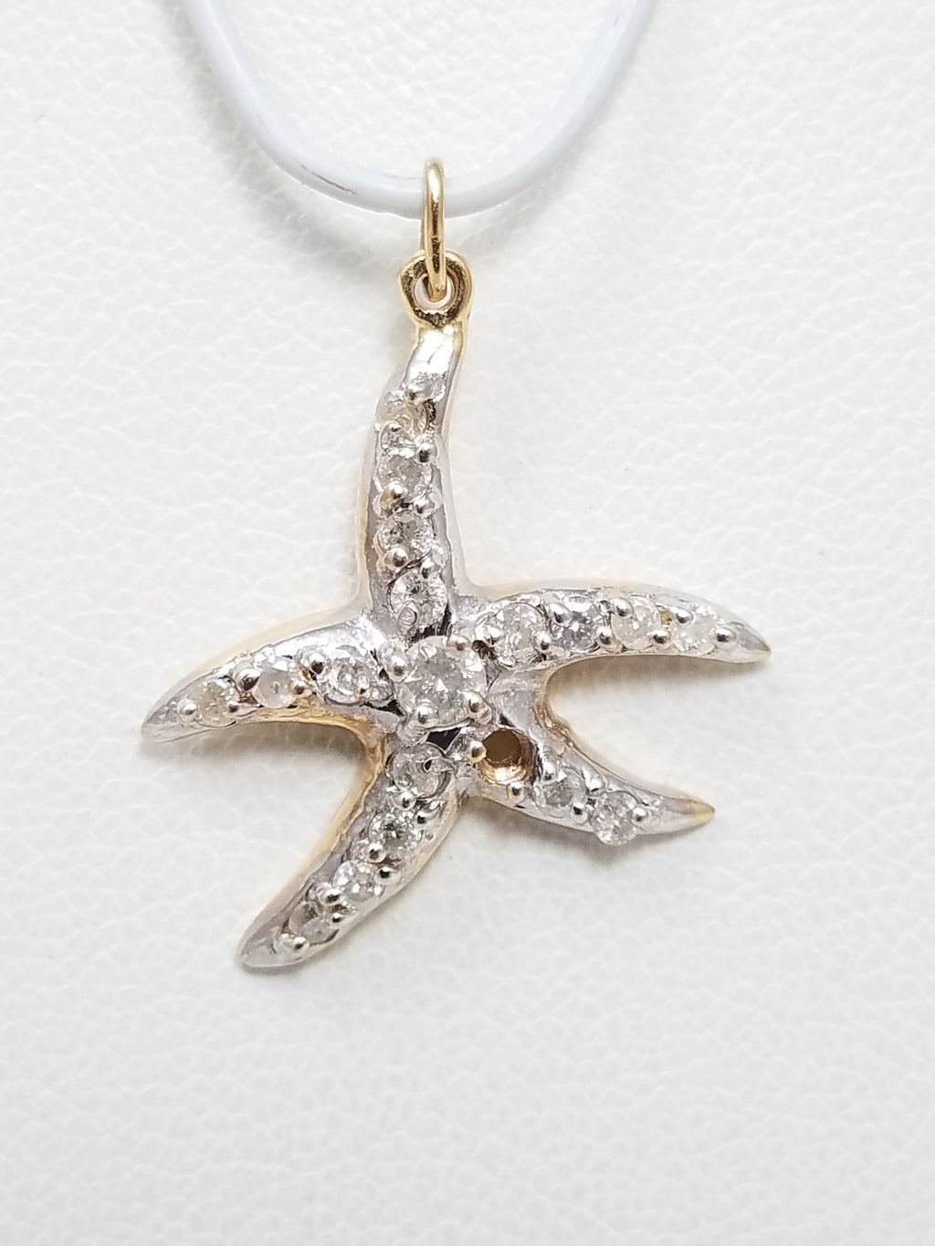 14k Two Tone Gold Natural Diamond Starfish Pendant