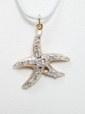 14k Two Tone Gold Natural Diamond Starfish Pendant