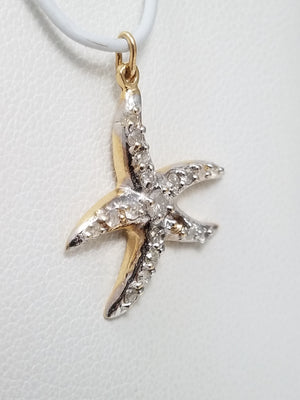 14k Two Tone Gold Natural Diamond Starfish Pendant