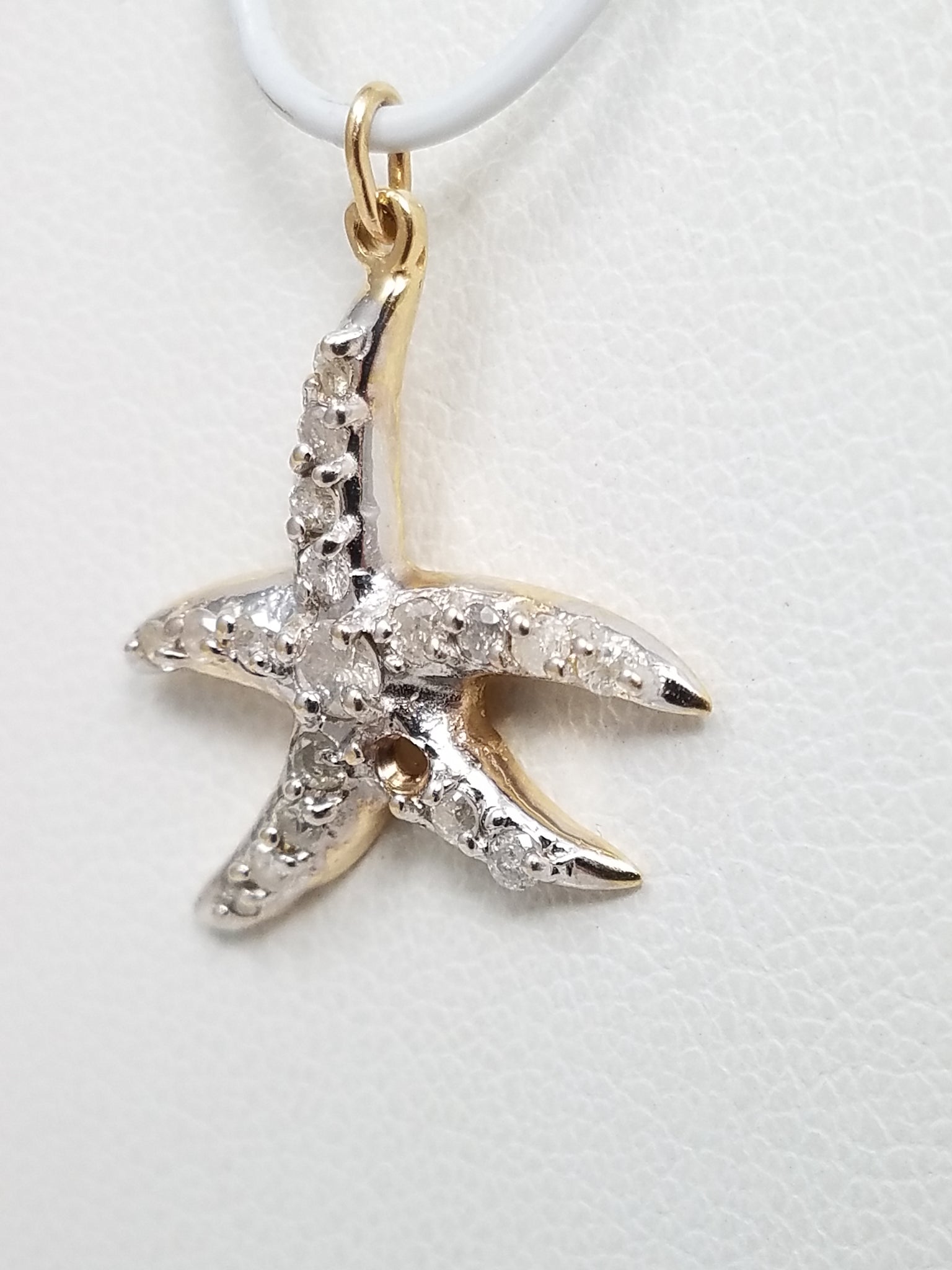 14k Two Tone Gold Natural Diamond Starfish Pendant