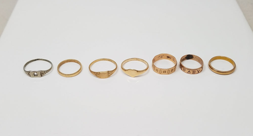 Lot of Seven Vintage 10k Gold Baby/Child Rings