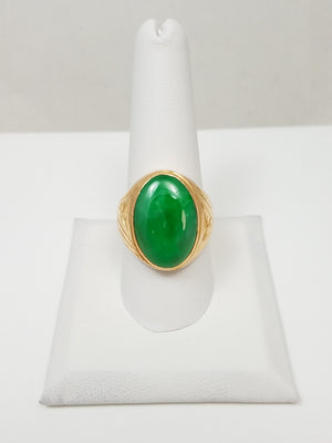 Exquisite Men's 18k Yellow Gold Natural Jade Ring