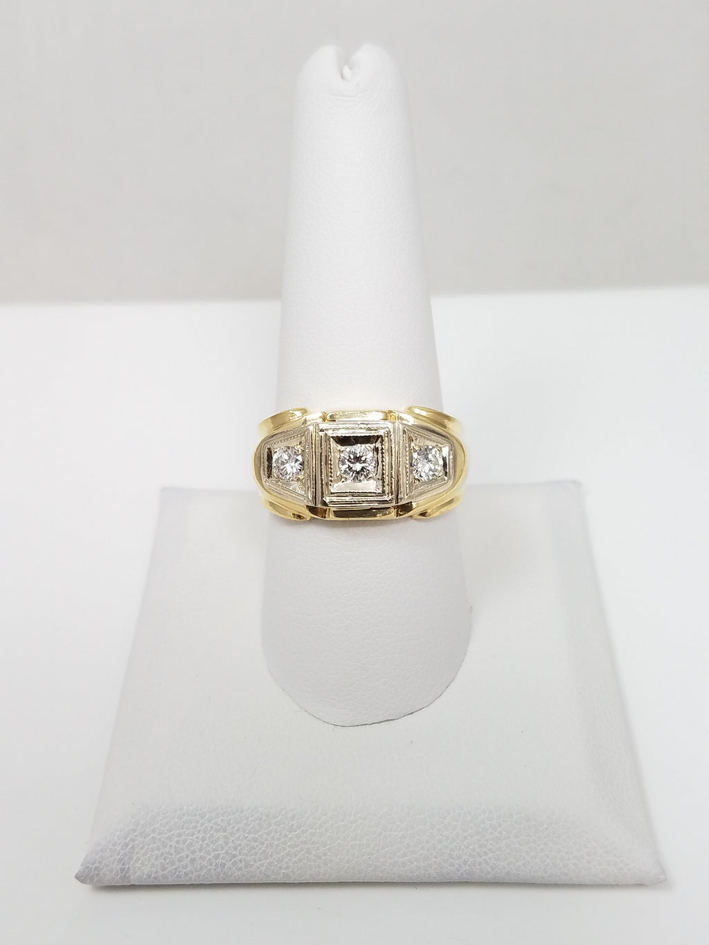 Men's Dapper Vintage 18k Two Tone Gold Natural Diamond Ring