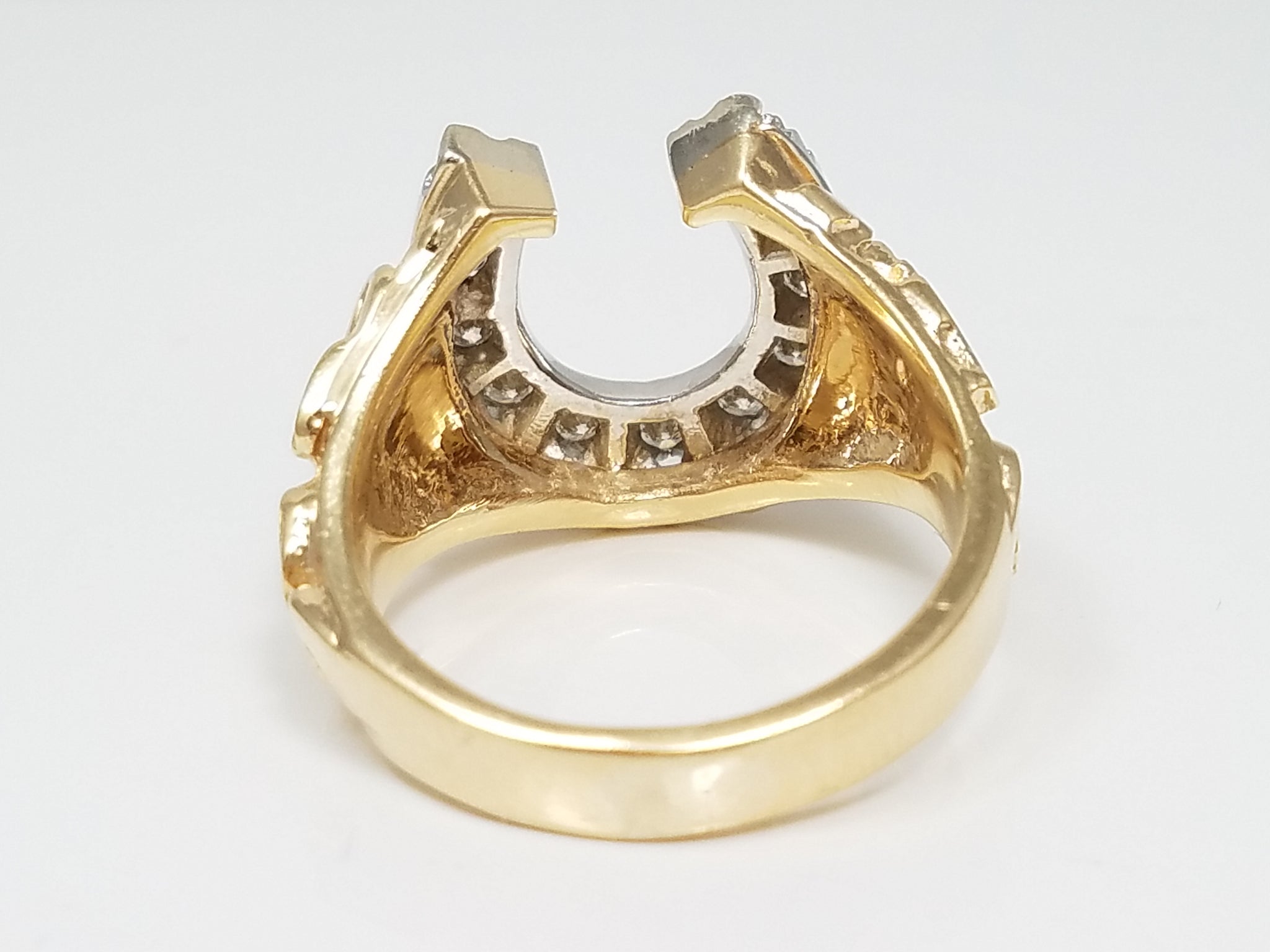 Fashionable 14k Two Tone Gold Natural Diamond Horseshoe Ring
