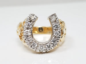 Fashionable 14k Two Tone Gold Natural Diamond Horseshoe Ring