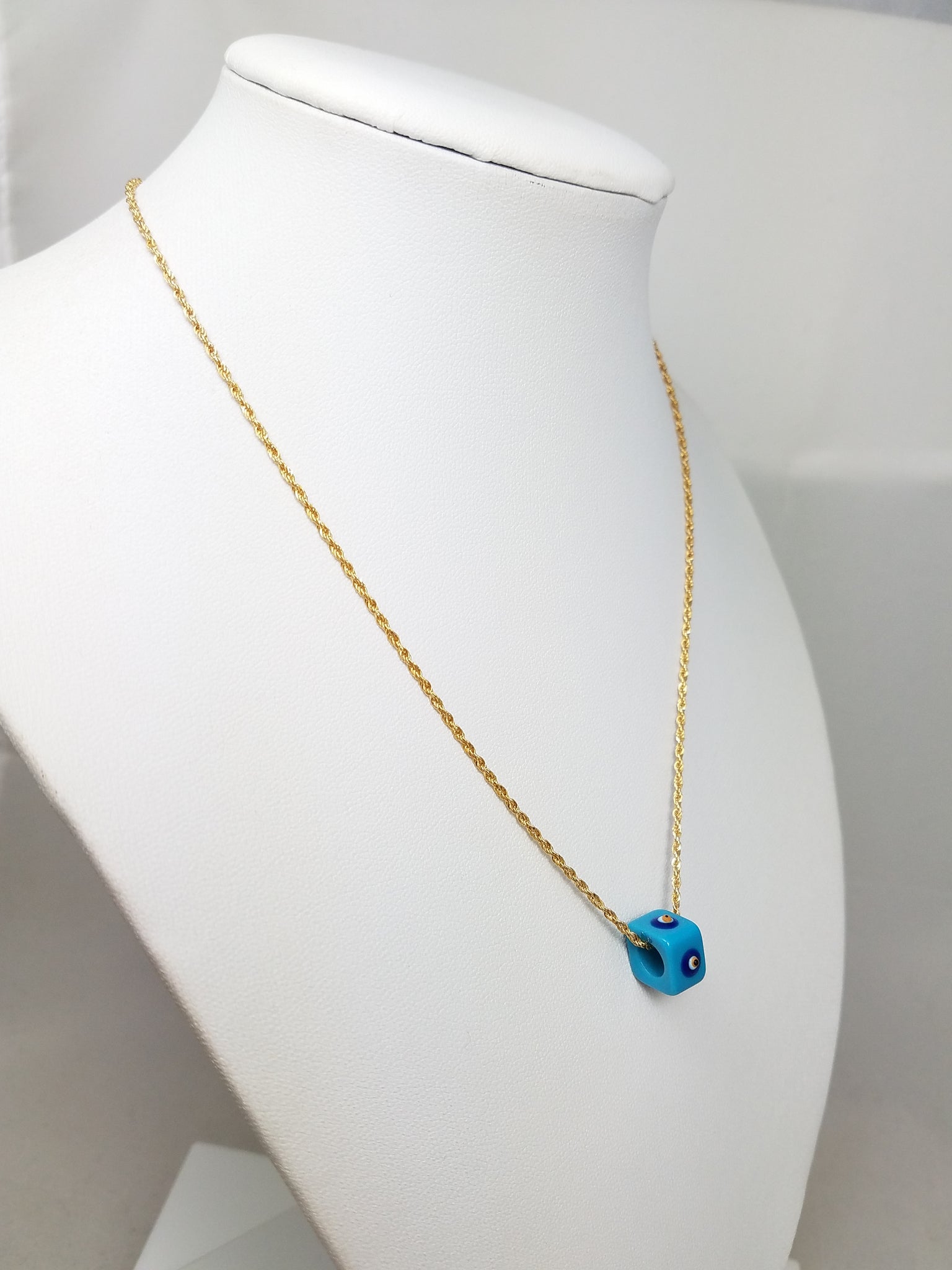 Wicked 16" 14k Yellow Gold Hollow Four Sided Evil Eye Pendant Necklace