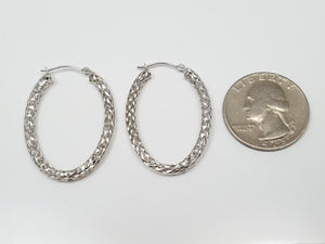 Cool 14k White Gold Diamond Cut See Through Elongated Hoop Earrings