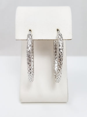 Cool 14k White Gold Diamond Cut See Through Elongated Hoop Earrings