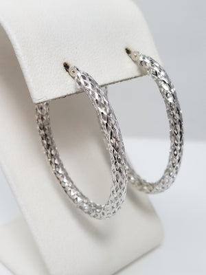Cool 14k White Gold Diamond Cut See Through Elongated Hoop Earrings