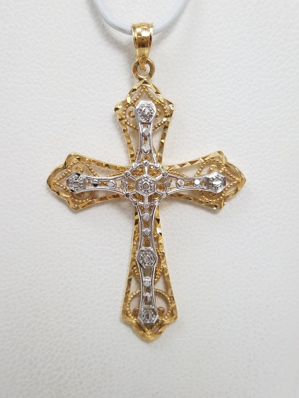 Majestic 3-D 14k Two Tone Gold Diamond Cut Cross Pendant