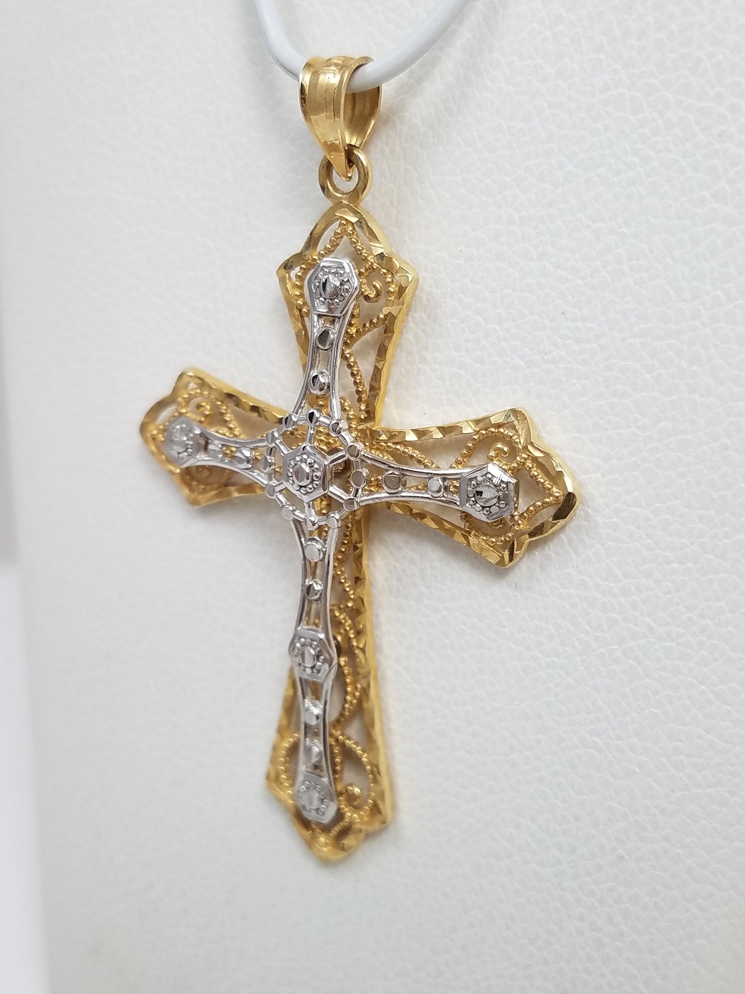 Majestic 3-D 14k Two Tone Gold Diamond Cut Cross Pendant