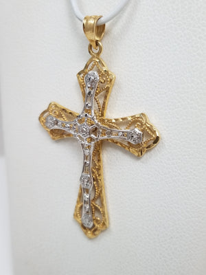 Majestic 3-D 14k Two Tone Gold Diamond Cut Cross Pendant