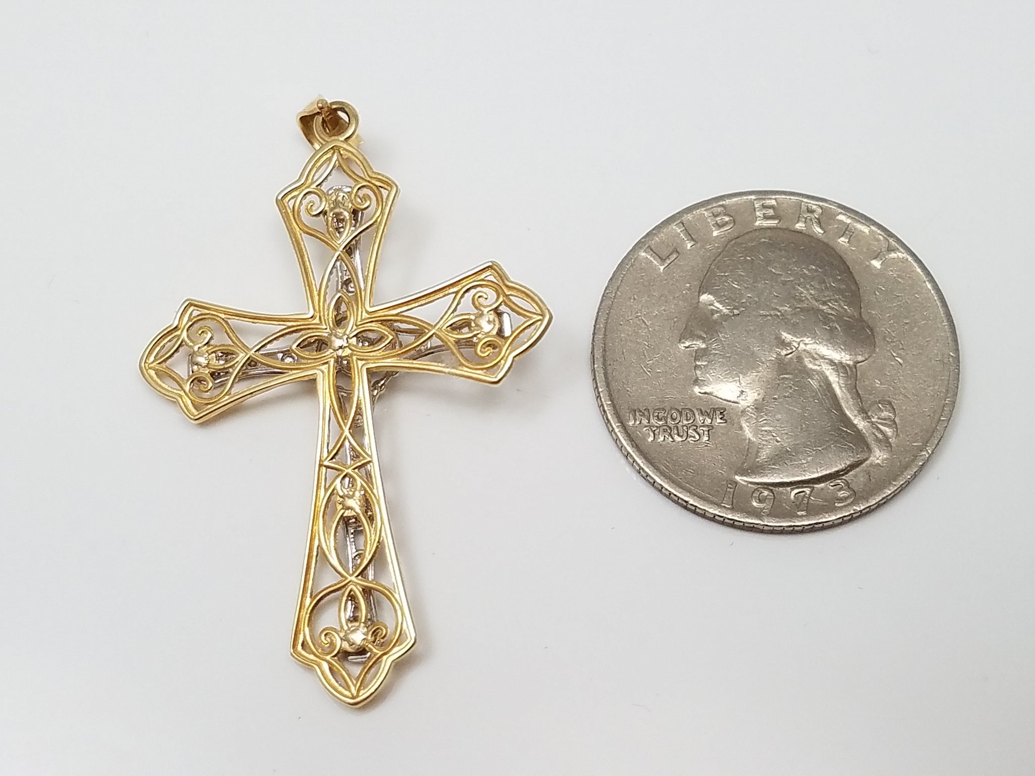 Majestic 3-D 14k Two Tone Gold Diamond Cut Cross Pendant