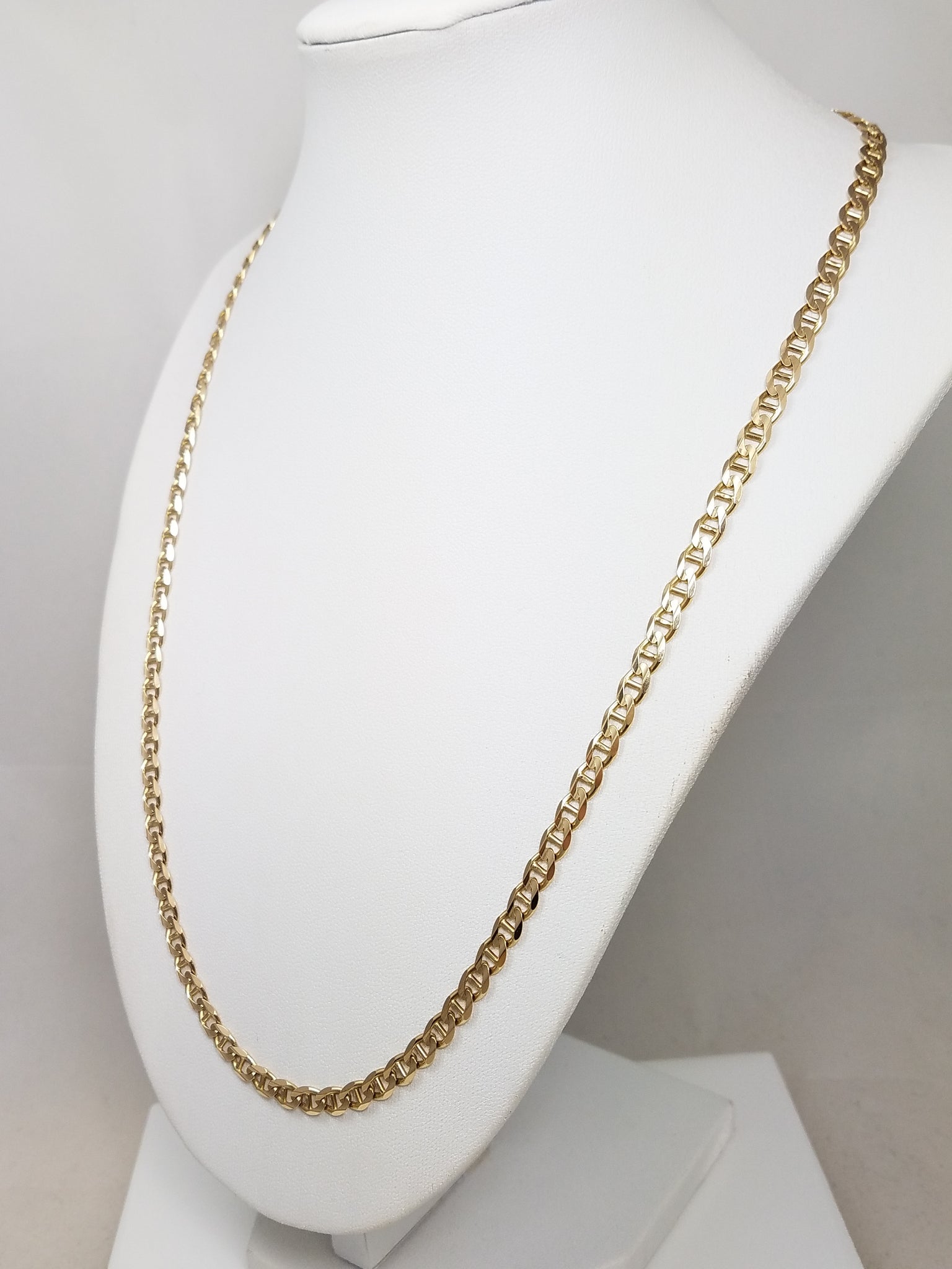 Sporty 22" Solid 14k Yellow Gold Mariner Link Chain Necklace