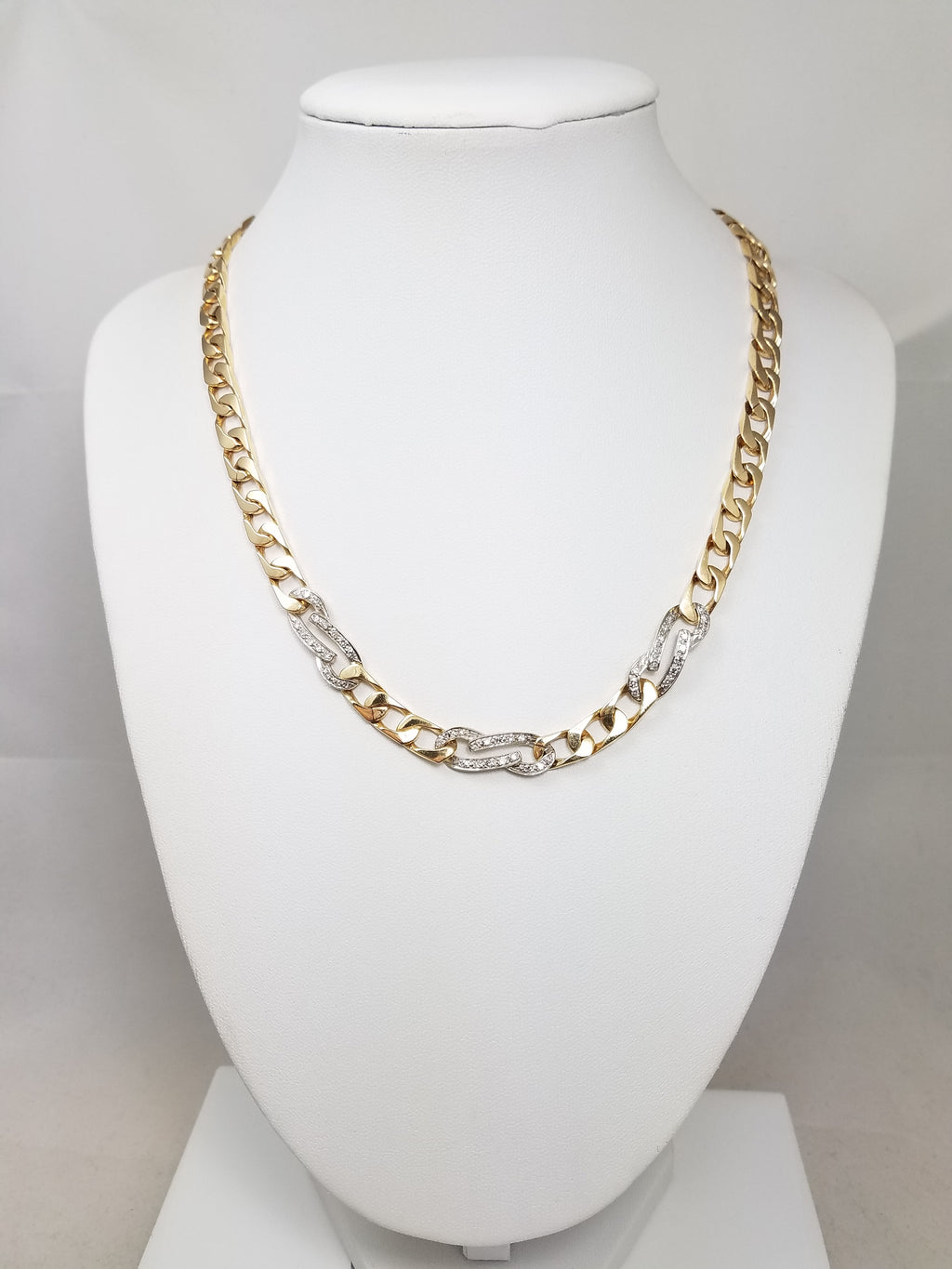 Magnificent 16.75" Solid 14k Yellow Gold Natural Diamond Curb Link Chain Necklace