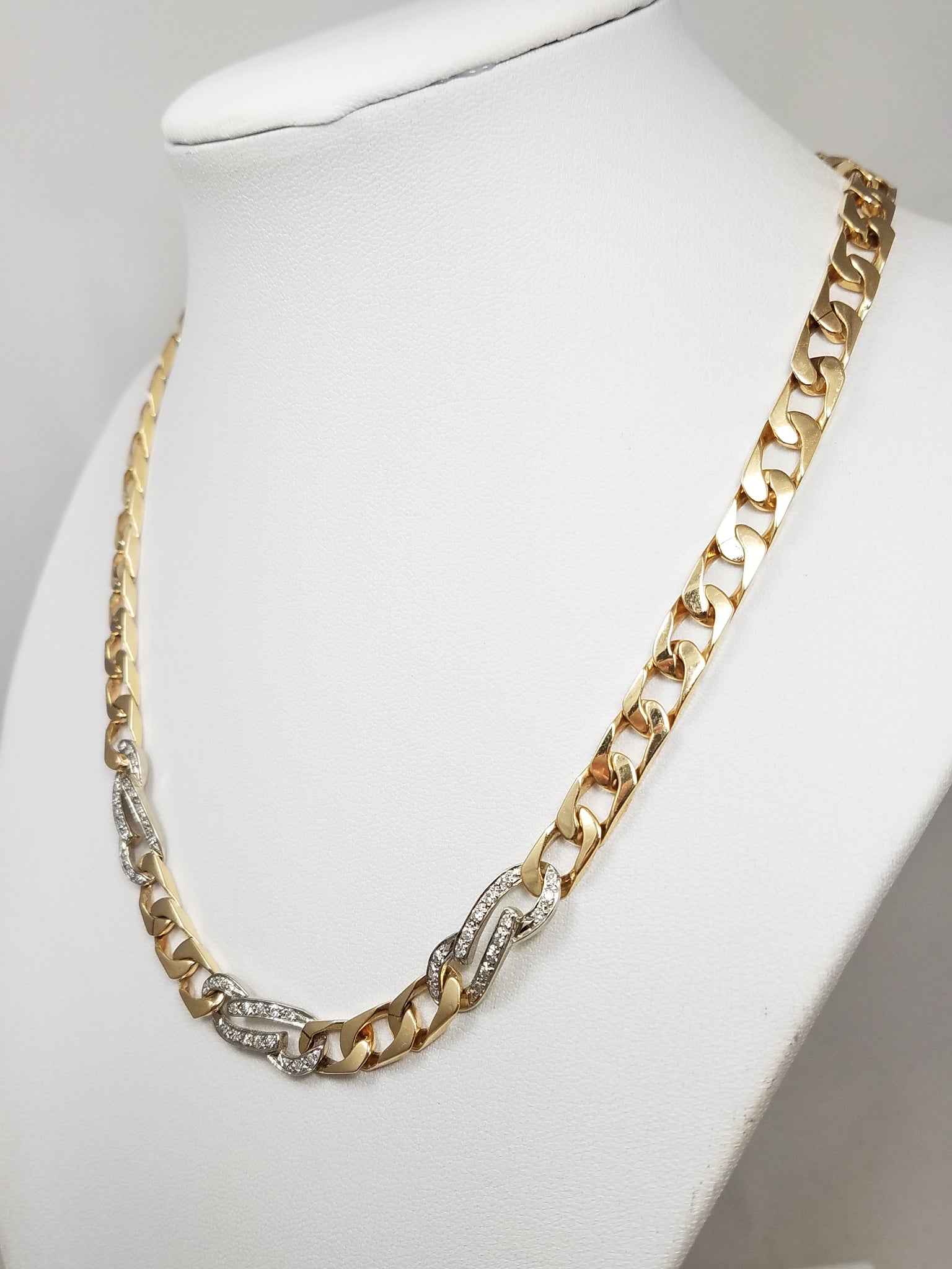 Magnificent 16.75" Solid 14k Yellow Gold Natural Diamond Curb Link Chain Necklace