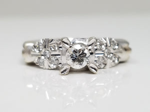 Vintage 18k White Gold Natural Diamond Engagement Ring