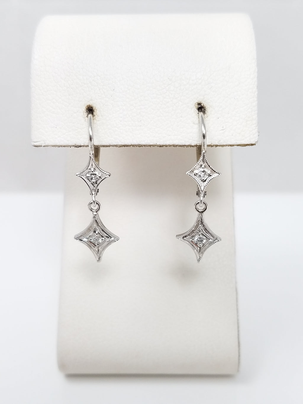 Vintage 14k White Gold Natural Diamond Dangle Earrings