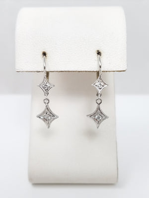 Vintage 14k White Gold Natural Diamond Dangle Earrings