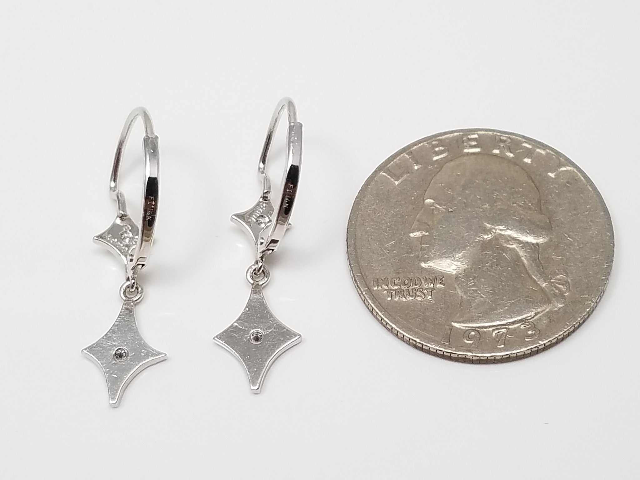 Vintage 14k White Gold Natural Diamond Dangle Earrings