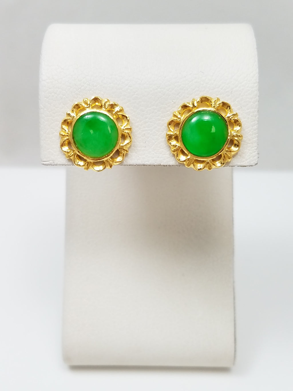 Glowing 24k Gold Natural Jade Stud Earrings
