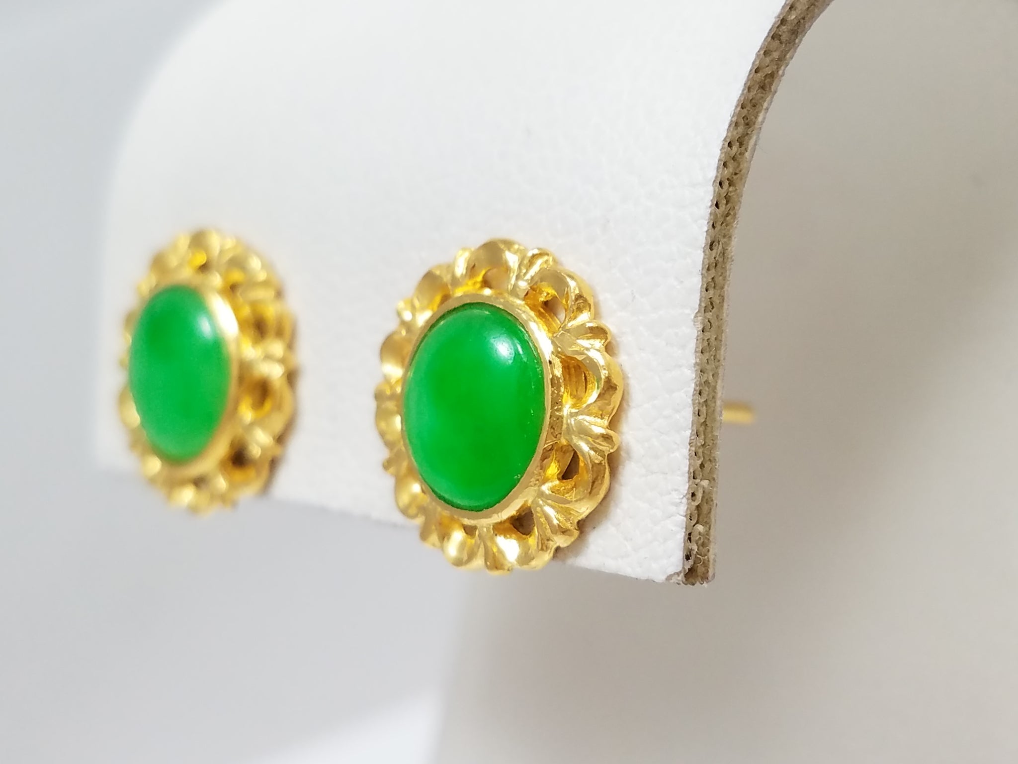 Glowing 24k Gold Natural Jade Stud Earrings