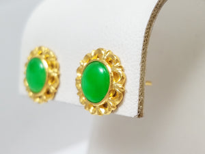 Glowing 24k Gold Natural Jade Stud Earrings