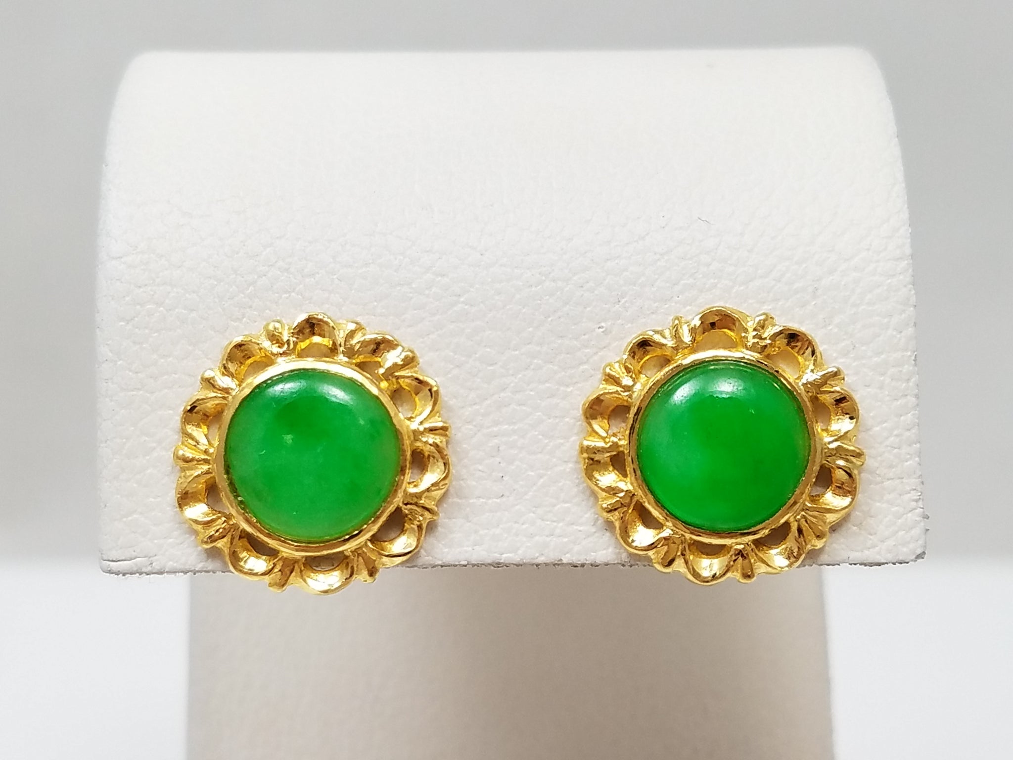 Glowing 24k Gold Natural Jade Stud Earrings