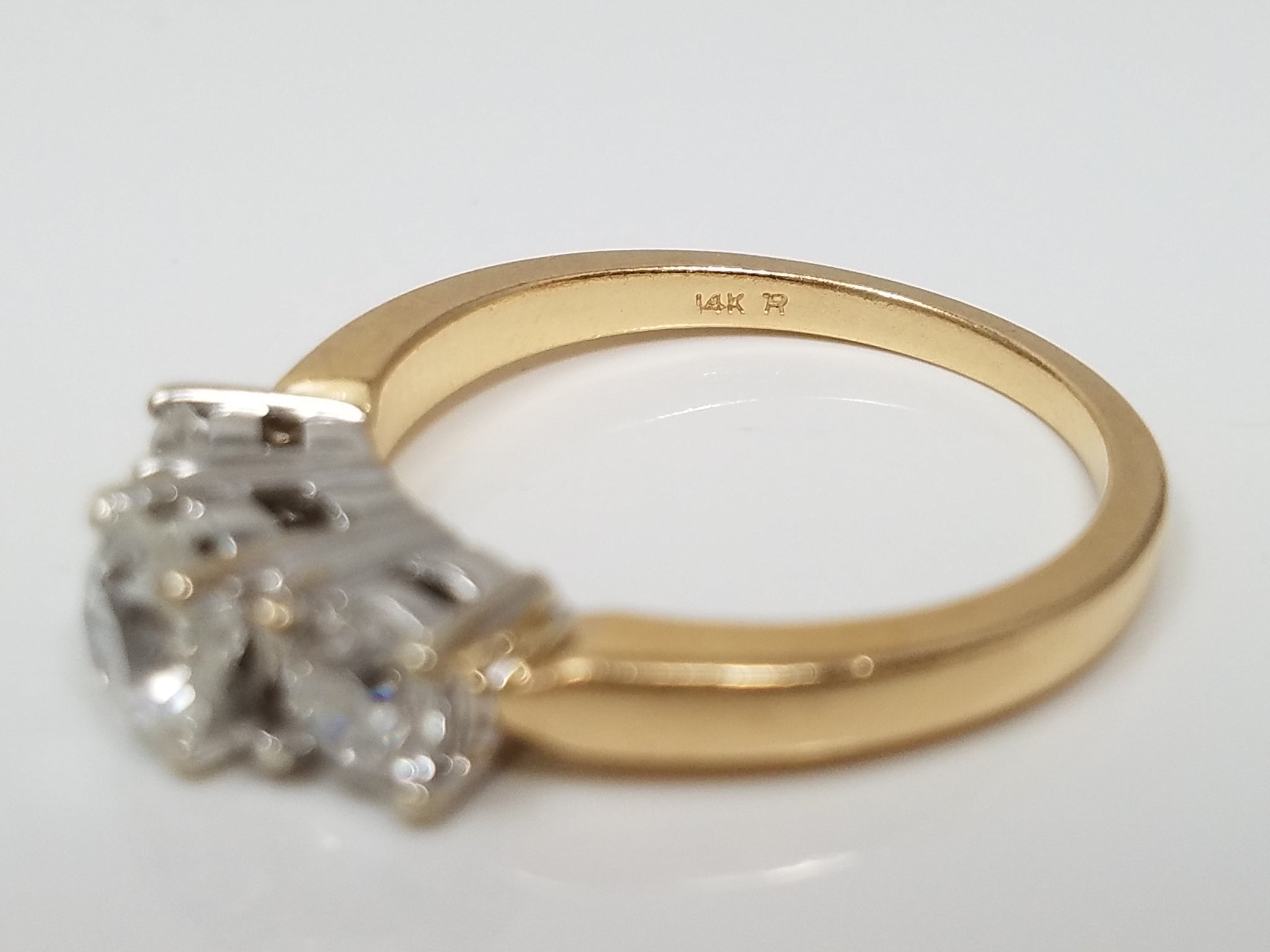 Stylish 14k Two Tone Gold 1ctw+ Natural Diamond Three Stone Engagement Ring