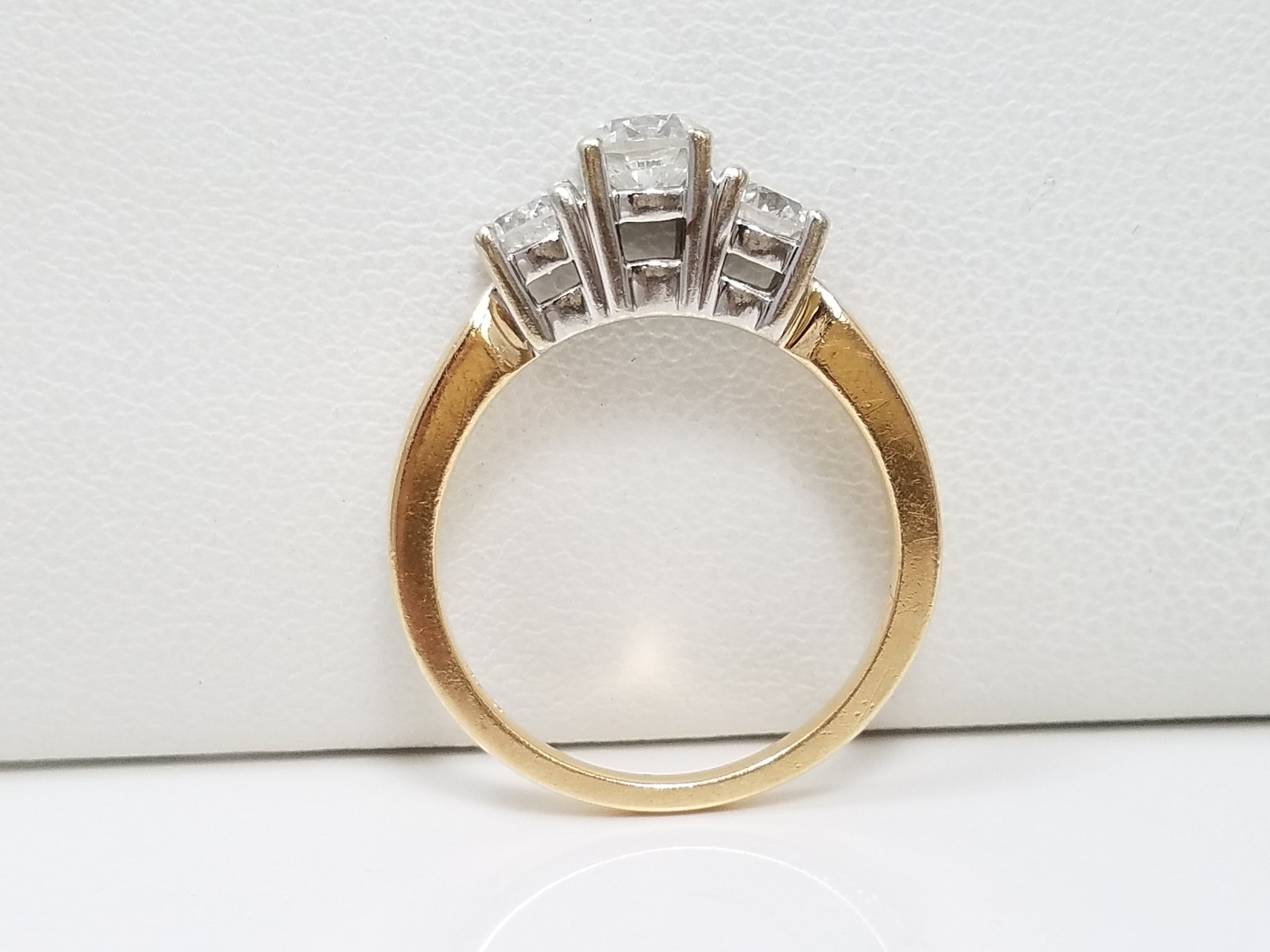 Stylish 14k Two Tone Gold 1ctw+ Natural Diamond Three Stone Engagement Ring