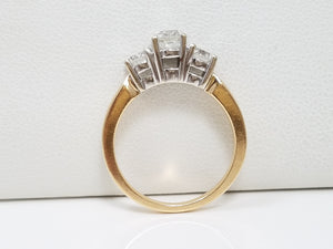 Stylish 14k Two Tone Gold 1ctw+ Natural Diamond Three Stone Engagement Ring