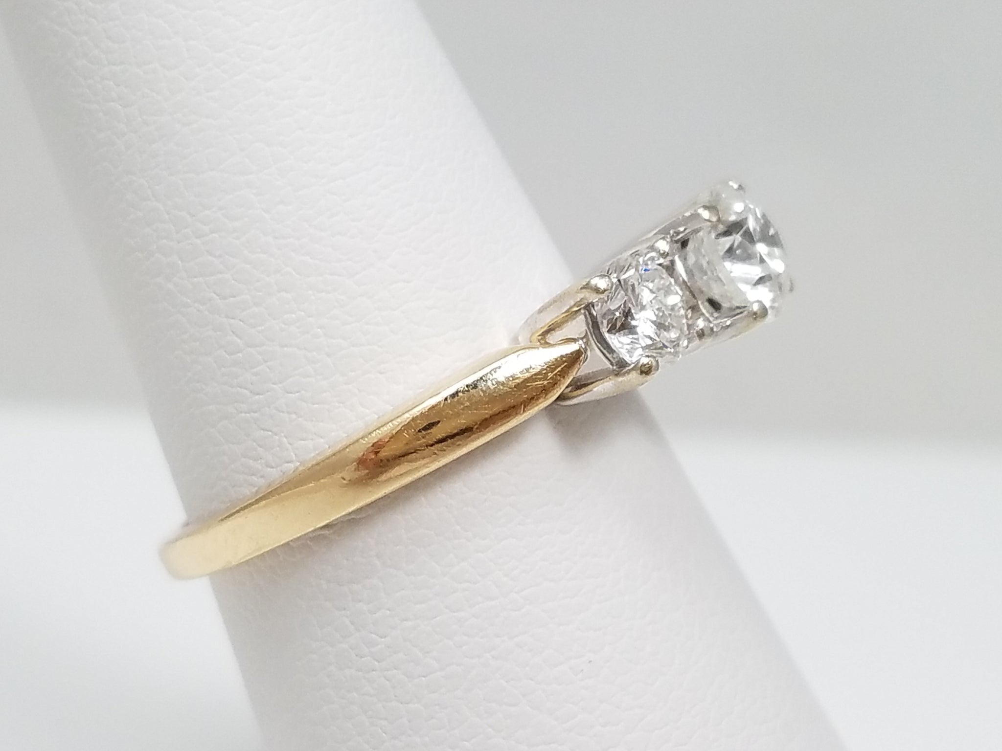 Stylish 14k Two Tone Gold 1ctw+ Natural Diamond Three Stone Engagement Ring