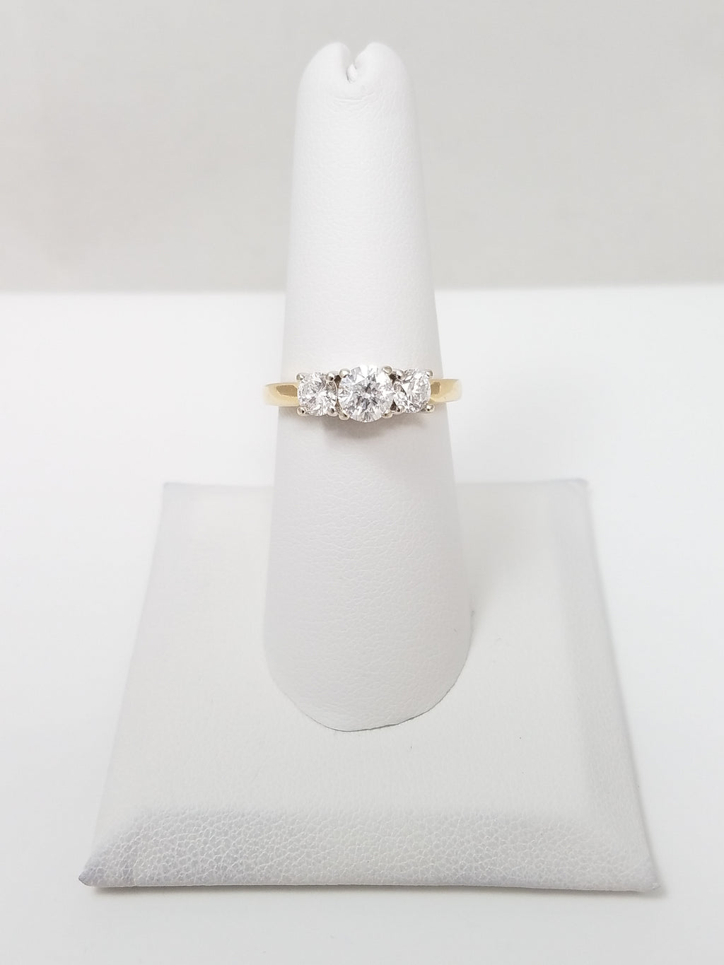 Stylish 14k Two Tone Gold 1ctw+ Natural Diamond Three Stone Engagement Ring