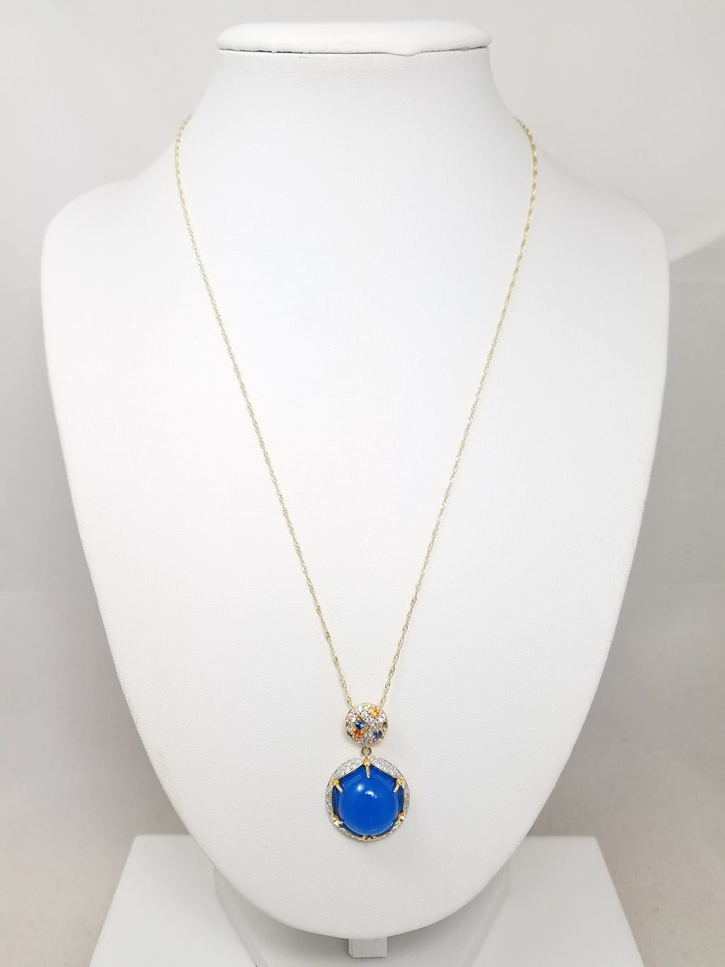 NEW Colorful Chalcedony Rainbow Sapphire Diamond 14k Yellow Gold Pendant Necklace